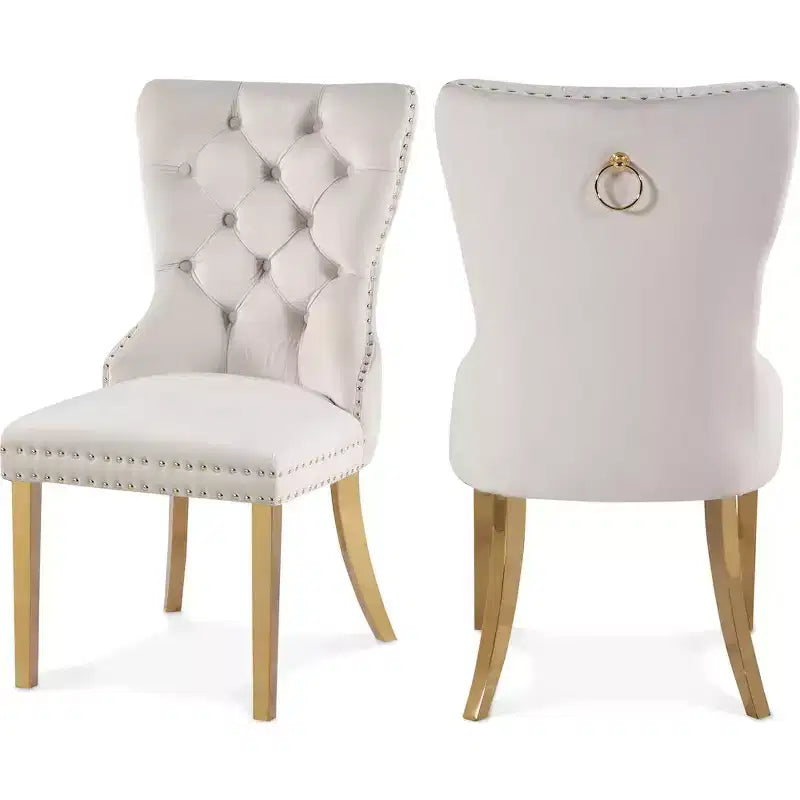 Sedia da pranzo in velluto, set da 2 – Nero/Crema/Grigio con telaio color oro