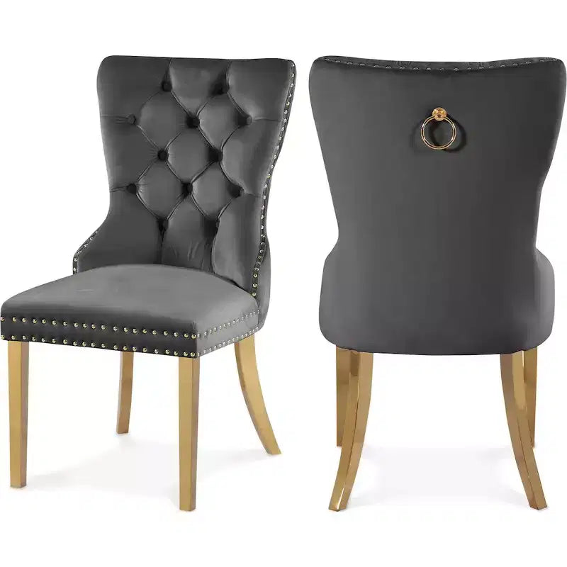 Sedia da pranzo in velluto, set da 2 – Nero/Crema/Grigio con telaio color oro