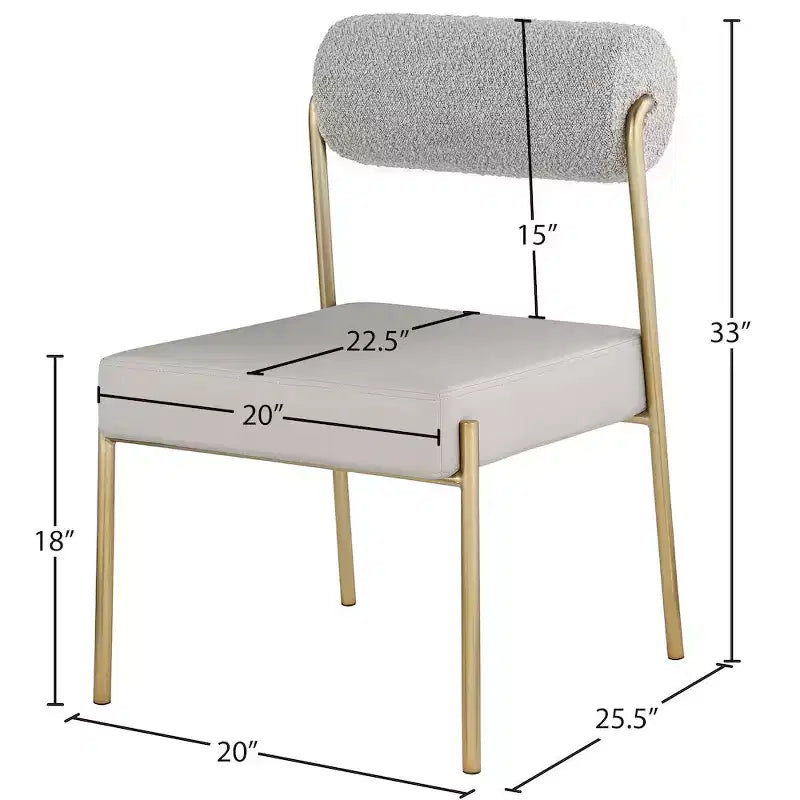 Sedia da pranzo Taupe Boucle e pelle vegana, set da 2