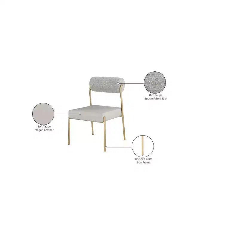 Sedia da pranzo Taupe Boucle e pelle vegana, set da 2