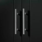 Isola da Cucina Nera / Grigio-Blu / Bianca Scanalata con Mobile Pattumiera e Ruote – 1 Persona