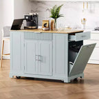 Isola da Cucina Nera / Grigio-Blu / Bianca Scanalata con Mobile Pattumiera e Ruote – 1 Persona