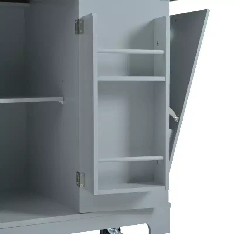 Isola da Cucina Nera / Grigio-Blu / Bianca Scanalata con Mobile Pattumiera e Ruote – 1 Persona