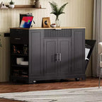 Isola da Cucina Nera / Grigio-Blu / Bianca Scanalata con Mobile Pattumiera e Ruote – 1 Persona