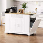 Isola da Cucina Nera / Grigio-Blu / Bianca Scanalata con Mobile Pattumiera e Ruote – 1 Persona