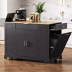 Isola da Cucina Nera / Grigio-Blu / Bianca Scanalata con Mobile Pattumiera e Ruote – 1 Persona