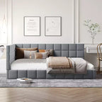 Divano letto in velluto beige/grigio con schienale, matrimoniale, per 1-2 persone
