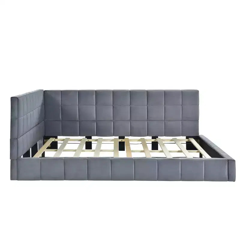 Divano letto in velluto beige/grigio con schienale, matrimoniale, per 1-2 persone