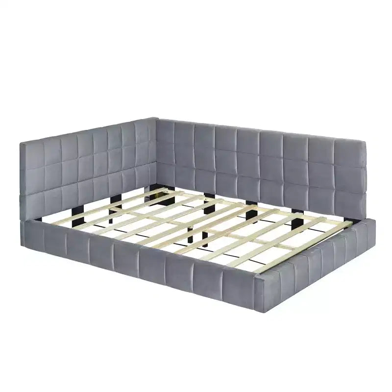 Divano letto in velluto beige/grigio con schienale, matrimoniale, per 1-2 persone
