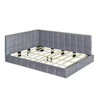 Divano letto in velluto beige/grigio con schienale, matrimoniale, per 1-2 persone