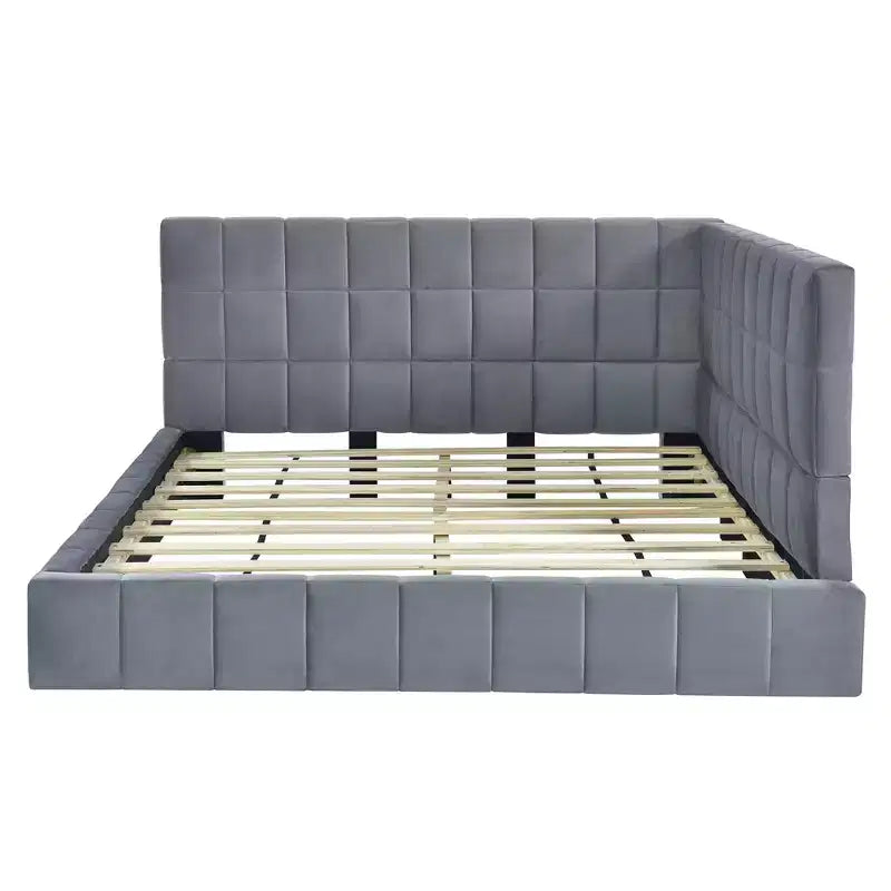 Divano letto in velluto beige/grigio con schienale, matrimoniale, per 1-2 persone
