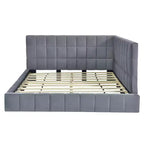 Divano letto in velluto beige/grigio con schienale, matrimoniale, per 1-2 persone