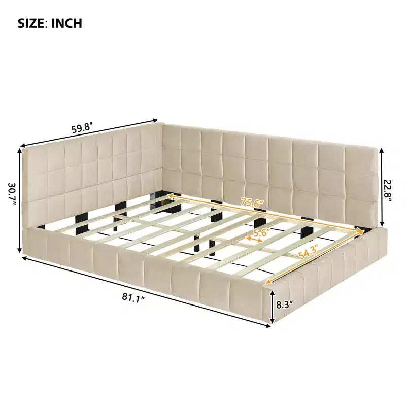 Divano letto in velluto beige/grigio con schienale, matrimoniale, per 1-2 persone