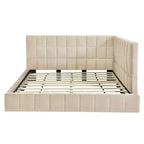 Divano letto in velluto beige/grigio con schienale, matrimoniale, per 1-2 persone