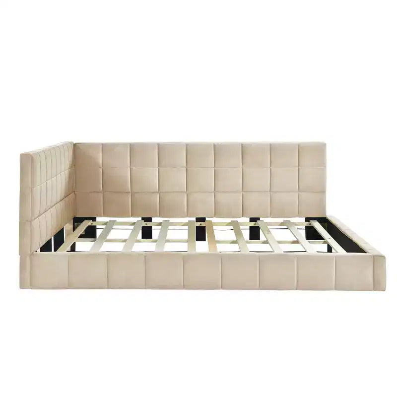 Divano letto in velluto beige/grigio con schienale, matrimoniale, per 1-2 persone