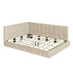 Divano letto in velluto beige/grigio con schienale, matrimoniale, per 1-2 persone