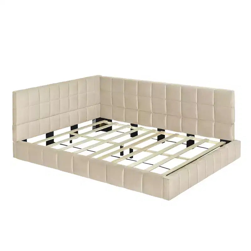 Divano letto in velluto beige/grigio con schienale, matrimoniale, per 1-2 persone