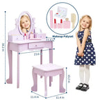Set da trucco per bambini rosa/viola/bianco con specchio e sgabello – Per 1 bambino, età 4-10 anni