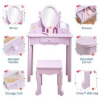 Set da trucco per bambini rosa/viola/bianco con specchio e sgabello – Per 1 bambino, età 4-10 anni