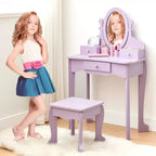 Set da trucco per bambini rosa/viola/bianco con specchio e sgabello – Per 1 bambino, età 4-10 anni