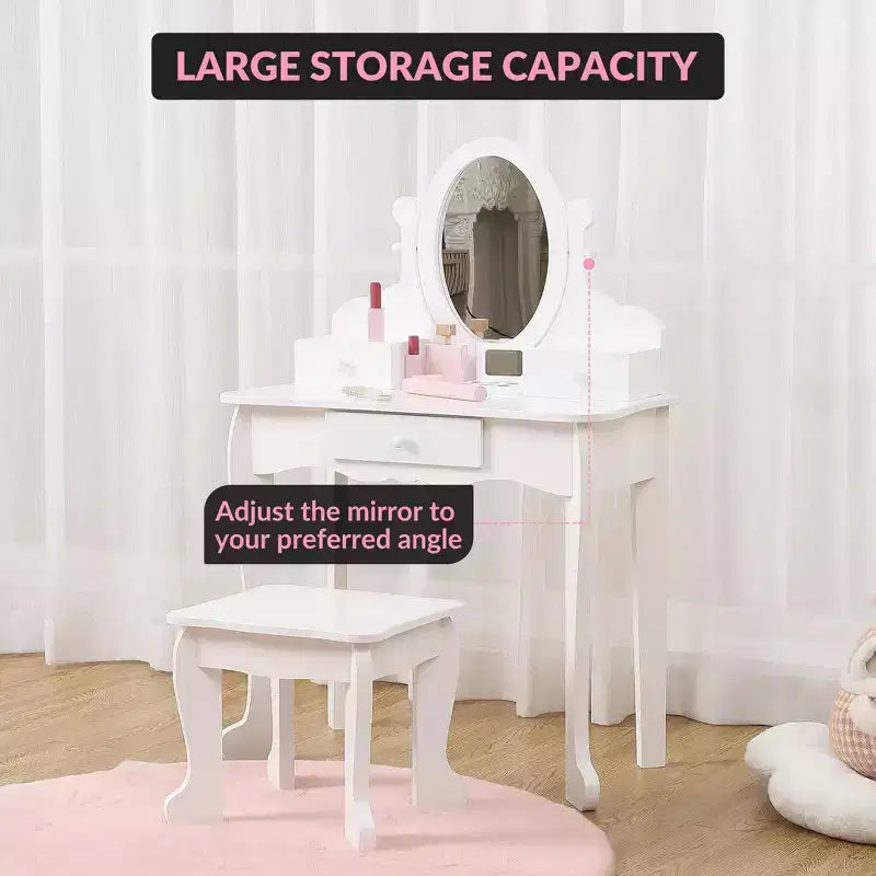 Set da trucco per bambini rosa/viola/bianco con specchio e sgabello – Per 1 bambino, età 4-10 anni