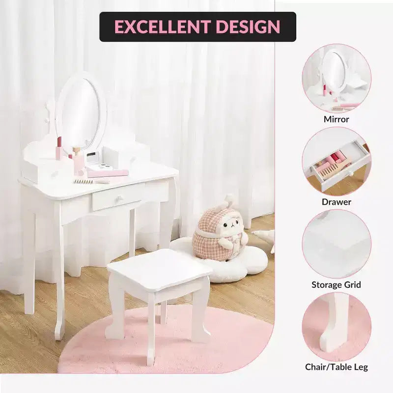 Set da trucco per bambini rosa/viola/bianco con specchio e sgabello – Per 1 bambino, età 4-10 anni