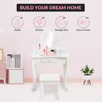 Set da trucco per bambini rosa/viola/bianco con specchio e sgabello – Per 1 bambino, età 4-10 anni