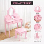 Set da trucco per bambini rosa/viola/bianco con specchio e sgabello – Per 1 bambino, età 4-10 anni