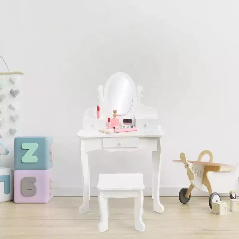 Set da trucco per bambini rosa/viola/bianco con specchio e sgabello – Per 1 bambino, età 4-10 anni