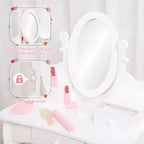Set da trucco per bambini rosa/viola/bianco con specchio e sgabello – Per 1 bambino, età 4-10 anni