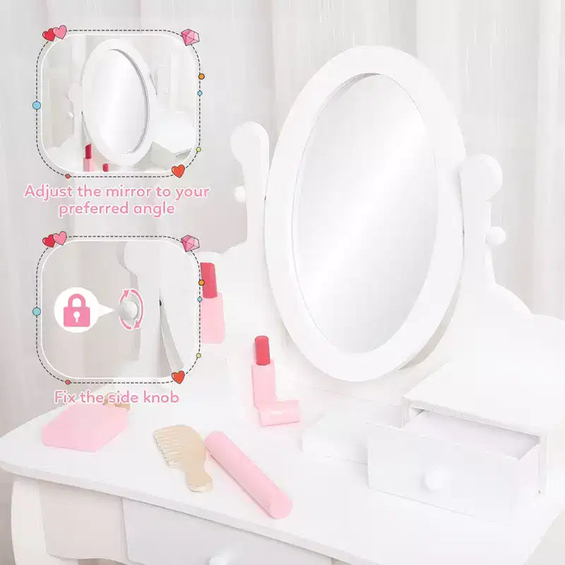 Set da trucco per bambini rosa/viola/bianco con specchio e sgabello – Per 1 bambino, età 4-10 anni
