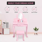 Set da trucco per bambini rosa/viola/bianco con specchio e sgabello – Per 1 bambino, età 4-10 anni