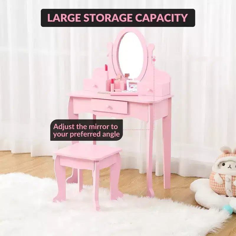 Set da trucco per bambini rosa/viola/bianco con specchio e sgabello – Per 1 bambino, età 4-10 anni