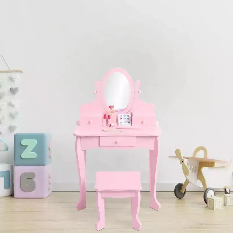 Set da trucco per bambini rosa/viola/bianco con specchio e sgabello – Per 1 bambino, età 4-10 anni