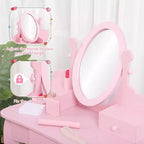 Set da trucco per bambini rosa/viola/bianco con specchio e sgabello – Per 1 bambino, età 4-10 anni