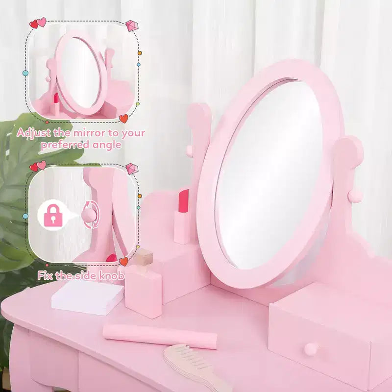 Set da trucco per bambini rosa/viola/bianco con specchio e sgabello – Per 1 bambino, età 4-10 anni