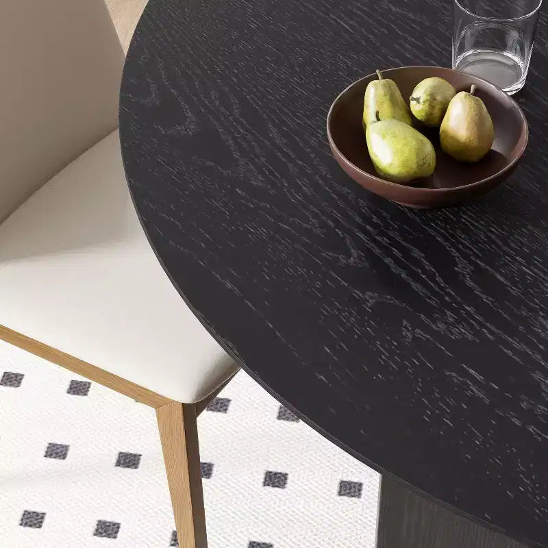 Tavolo da pranzo rotondo in legno massello nero, 6 posti
