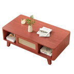 Tavolino da Caffè Rettangolare Rosso con Cassetto in Rattan, 1 Posto, Struttura in MDF
