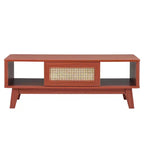Tavolino da Caffè Rettangolare Rosso con Cassetto in Rattan, 1 Posto, Struttura in MDF
