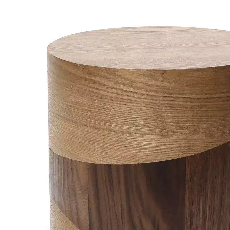 Tavolino Rotondo Marrone, Venatura del Legno Bicolore, Tavolino Moderno per 1