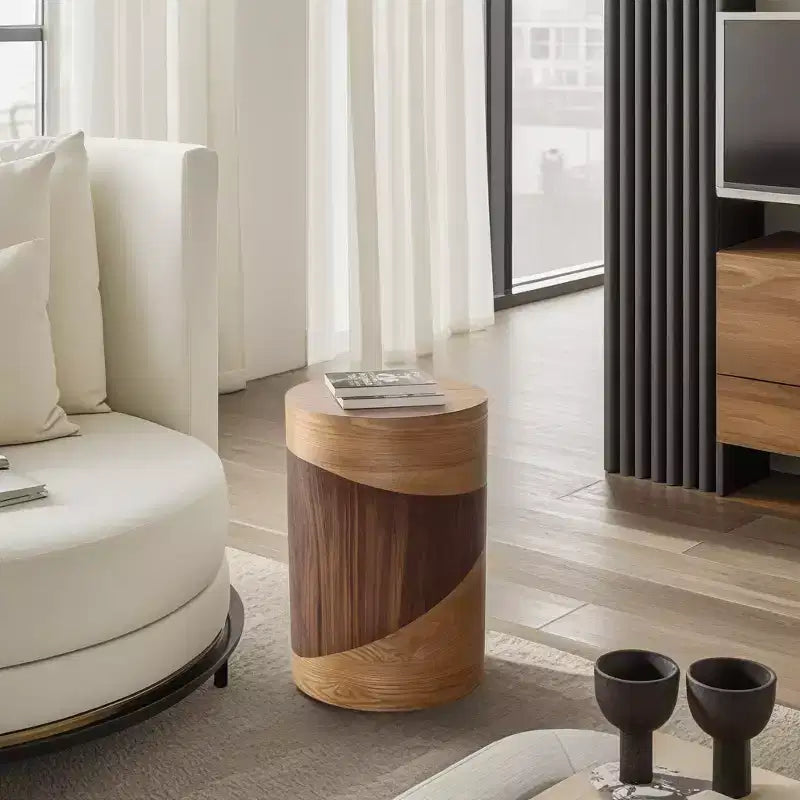 Tavolino Rotondo Marrone, Venatura del Legno Bicolore, Tavolino Moderno per 1