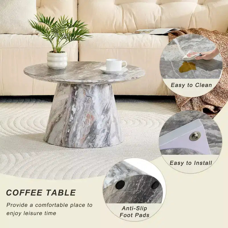 Tavolino da caffè con base rotonda – marrone / grigio / noce, 1 posto