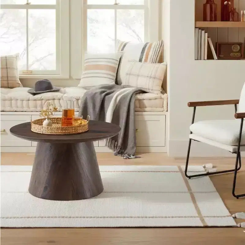 Tavolino da caffè con base rotonda – marrone / grigio / noce, 1 posto