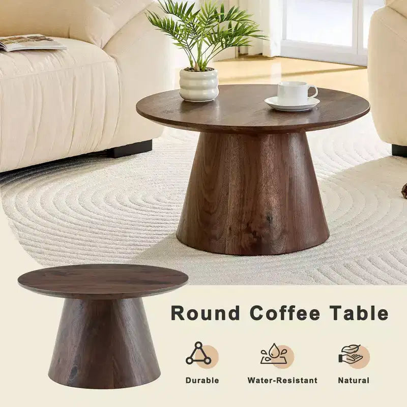 Tavolino da caffè con base rotonda – marrone / grigio / noce, 1 posto