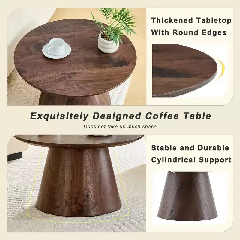 Tavolino da caffè con base rotonda – marrone / grigio / noce, 1 posto