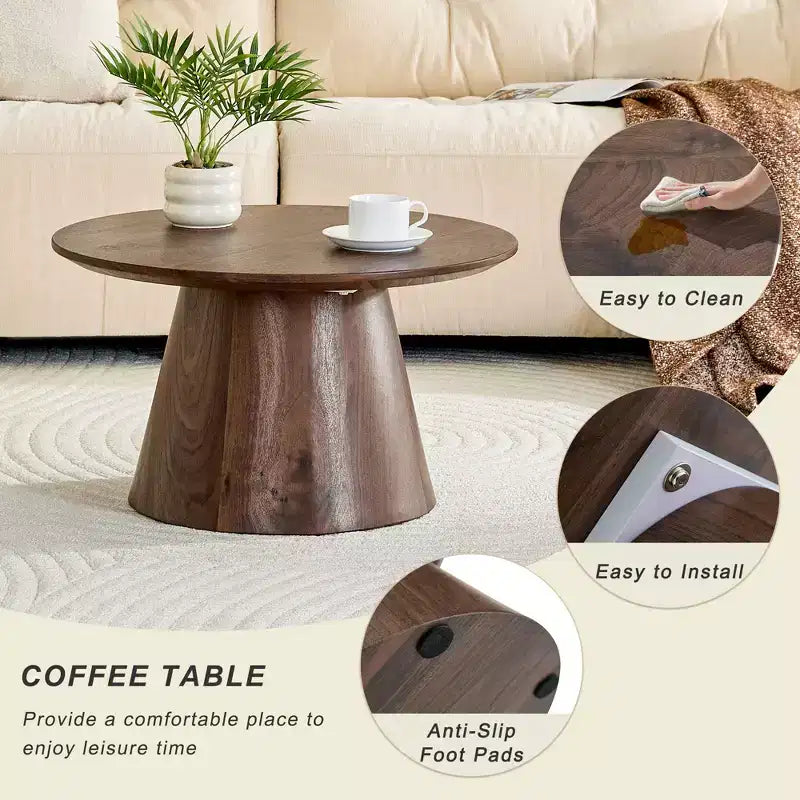 Tavolino da caffè con base rotonda – marrone / grigio / noce, 1 posto