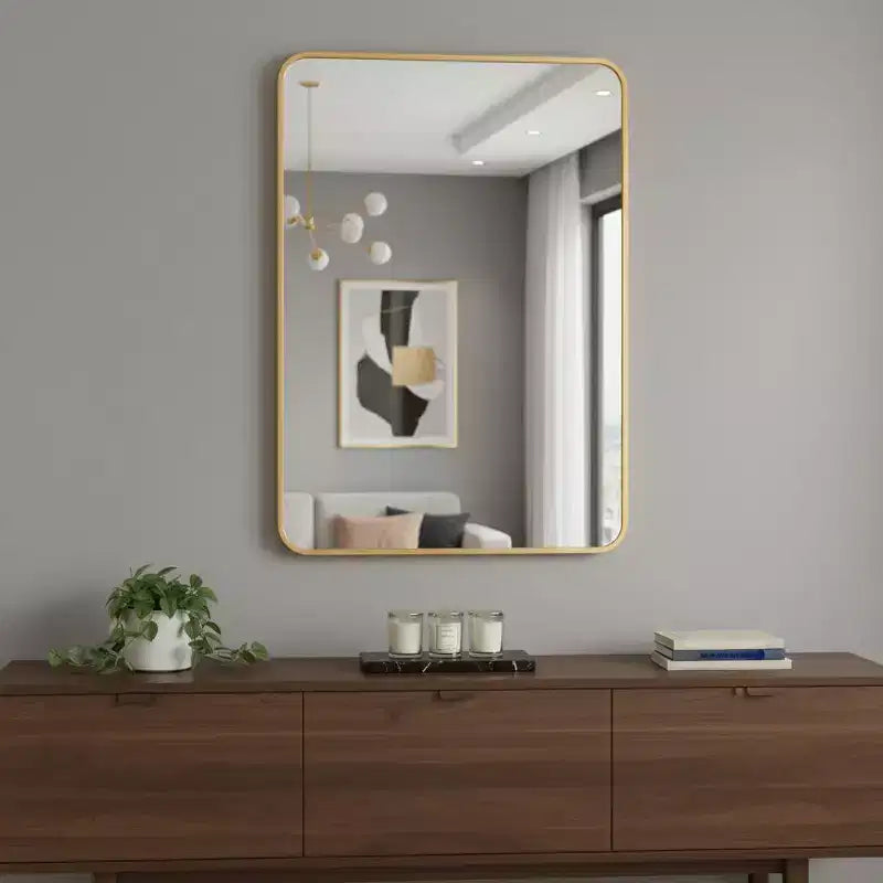 Specchio da parete rettangolare oro, cornice in alluminio, singolo