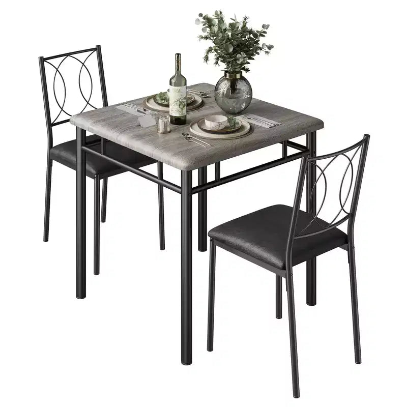 Tavolo da pranzo stile rustico marrone/grigio/noce con sedie imbottite, 2 posti