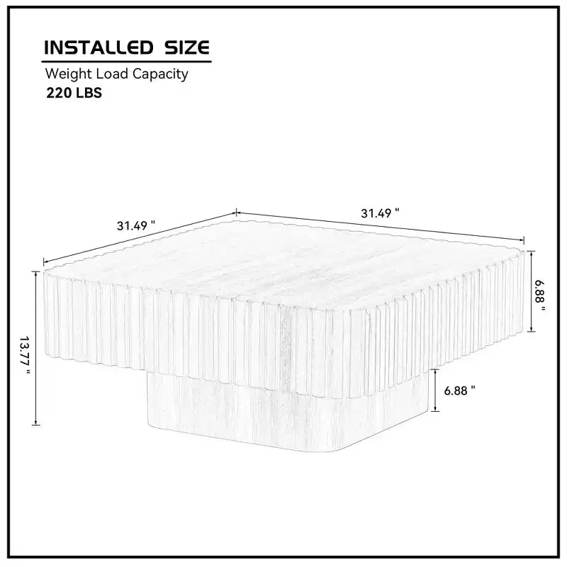Tavolino da caffè quadrato beige, impiallacciatura in legno naturale, base a piedistallo, 1 pezzo