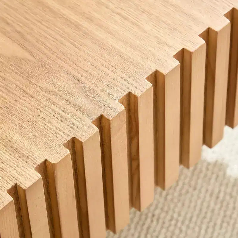 Tavolino da caffè quadrato beige, impiallacciatura in legno naturale, base a piedistallo, 1 pezzo